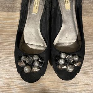 Open toe black flats with beading/ bauble detail on the top